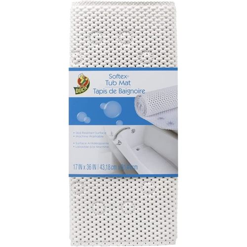 Duck Brand Softex Bath Mat for Tubs, Machine Washable, 17 x 36 Inches, White, Skid Resistant (393477)