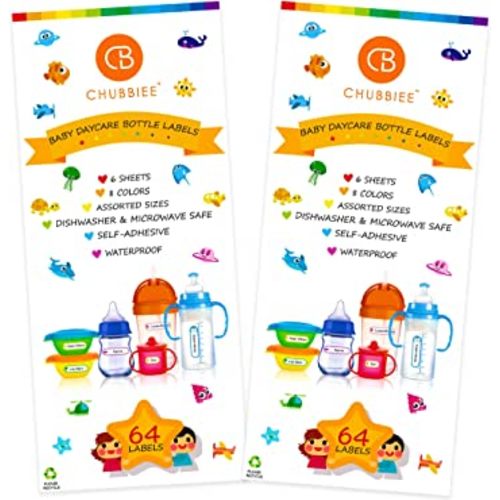 Baby Bottle Labels for Daycare, Self-Laminating, Waterproof Write-On Name Labels, Assorted Sizes & Colors, Pack of 128