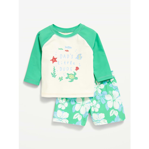 Long-Sleeve Rashguard Swim Top and Trunks Set for Baby