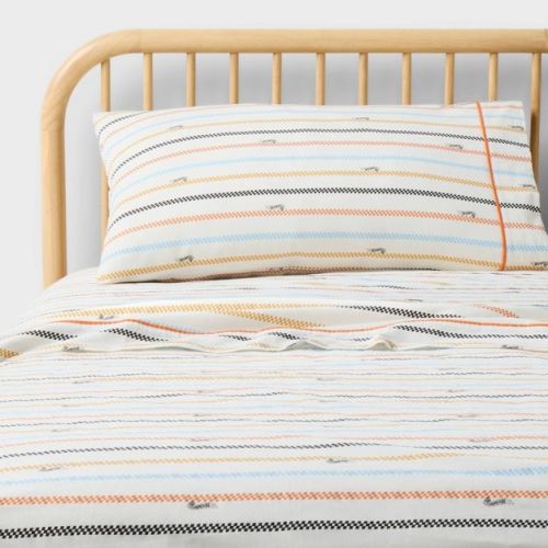 Queen Hot Wheels Retro Checkered Stripe Kids' Cotton Sheet Set Cream - Hot Wheels by Pillowfort™