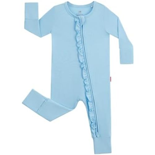 Bamboo Viscose Baby Girl Footless Pajamas Ruffled Baby Sleepers with 2 Way Zipper