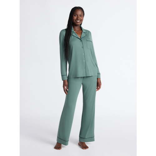 Joyspun Women’s Dreamy Soft Collection Long Sleeve Top and Pants Pajama Set, Sizes XS-4X