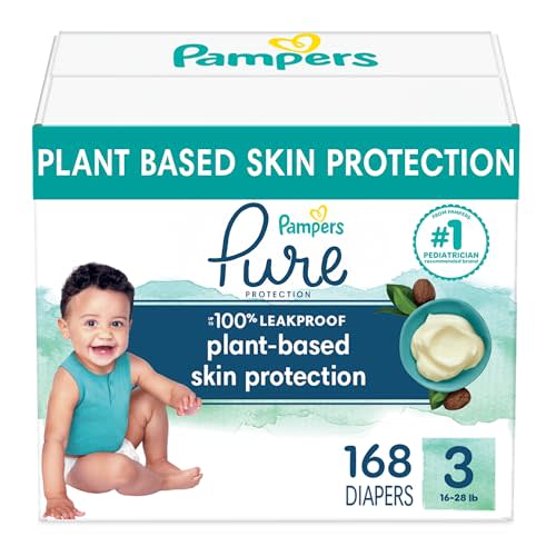 Pampers Pure Protection Diapers - Size 3, One Month Supply (168 Count), Hypoallergenic Premium Disposable Baby Diapers