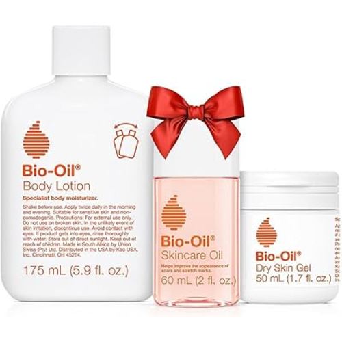 Bio-Oil Skincare Set for Scars, Stretch Marks, and Dry Skin, 3 Pc Travel Size Kit Includes Skin Care Oil (2 oz), Dry Skin Gel (1.7 oz), and Body Lotion (5.7 oz), Pregnancy and Maternity Stretch Marks