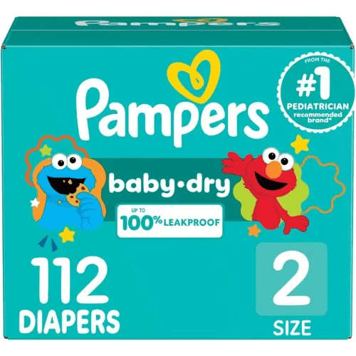 Pampers Diapers - Baby Dry - Size 2, 112 Count, Absorbent Disposable Infant Diaper (Packaging May Vary)