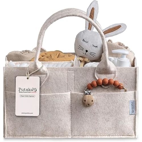 PUTSKA Baby Diaper Caddy Organizer - Nursery Storage Basket for Diaper Station, Baby Basket Shower Gift List and Registry Must-Have, Newborn Essentials, Nursery Decor for Boy or Girl - Mocha, Large
