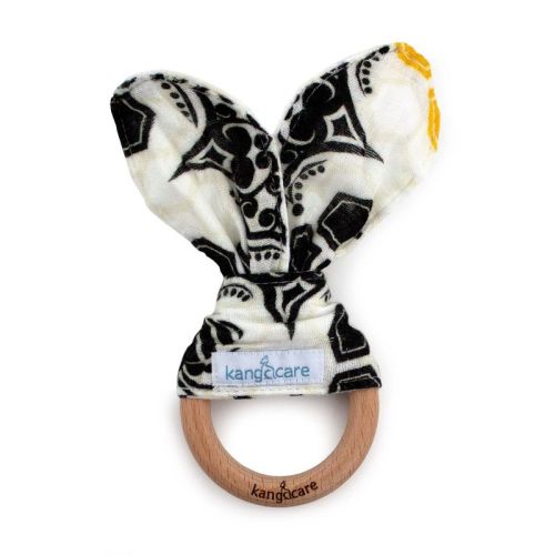 Kanga Care Muslin Crinkle Bunny Ear Teething Ring : Unity Black