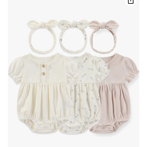 Ecojoy Newborn Baby Girl Bodysuit Baby Clothes Short Sleeve 3 Outfit Bundle Mix Match