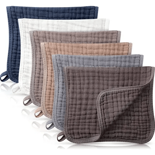 6 Pieces Large 20 x 10 Inch Muslin Multi-Colors Muslin Washcloths Burping Cloth Diapers 6 Absorbent Layers Face Towels for Baby (Simple Colors)
