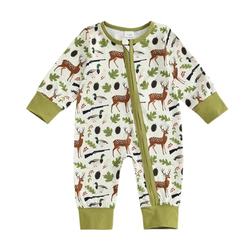 Scloutarry Baby Boy Hunting Clothes Reindeer Mallard Duck Print Long Sleeve Full Length Jumpsuit Romper Newborn Fall Outfit