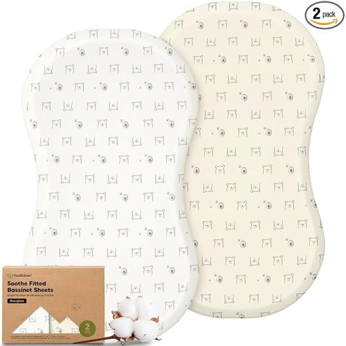 2-Pack Organic Bassinet Sheets for Boys, Girls - 100% Cotton Baby Bassinet Mattress Sheets Compatible with Halo Bassinest Swivel Sleeper, Hourglass 30"x18", Soft & Breathable (Bumble Bear)