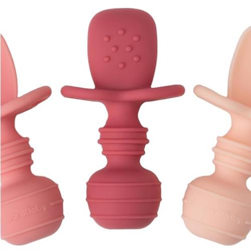 UpwardBaby Silicone Baby Spoons Self Feeding 6 Months - Feeding Essentials, Baby Led Weaning Supplies, BPA Free, Chewable Toddler Utensils with Anti Choke Barrier