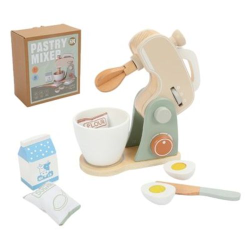 Freniland - Schema Wooden Toy Mixer Baking Set for 2 Years Toddlers, Pretend Play Kitchen Set with Bowl, Eggs, Milk, Flour & Sugar