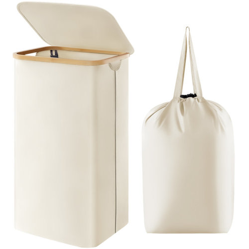 Ebern Designs 100l Laundry Basket With Lid, Clothes Hampers For Laundry With Bamboo Handles And A Removable Laundry Bag, Large Foldable Laundry Hamper For Bedroom, Bathroom, Dorm, Laundry Room, White | Wayfair