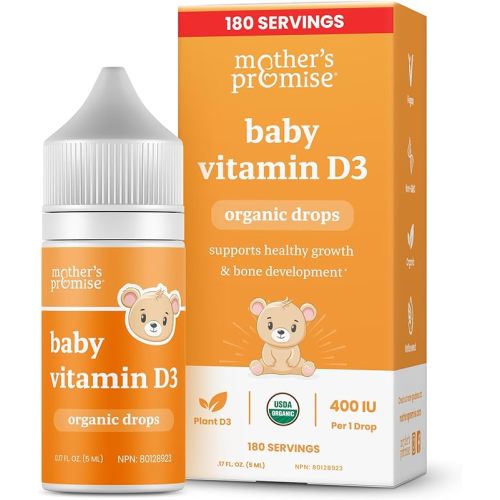 Mother's Promise Organic Baby Vitamin D Drops | 100% Plant Based | Healthy Growth & Bone Development | Age Newborn+ | 180 Servings | Baby Vitamin D3 Liquid for Infants & Toddlers | 400 IU for Babies