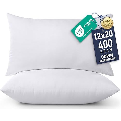 Utopia Bedding 12x20 Pillow Inserts, Set of 2, White – Indoor Decorative Throw Pillows for Bed, Sofa & Couch – Soft, Supportive & Fluffy Cushion Inserts