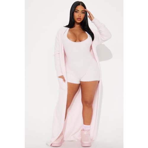Next To You Fuzzy Romper Set - Pink