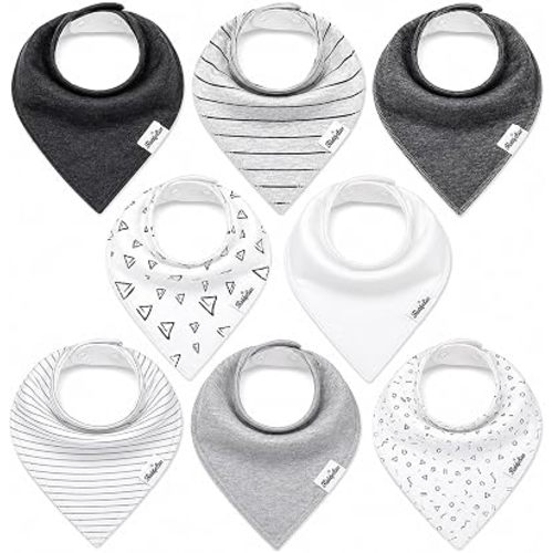 KiddyStar 8-Pack Organic Cotton Bandana Bibs for Drooling Babies | Soft Bibs for Teething & Feeding Newborn Babies & Toddlers