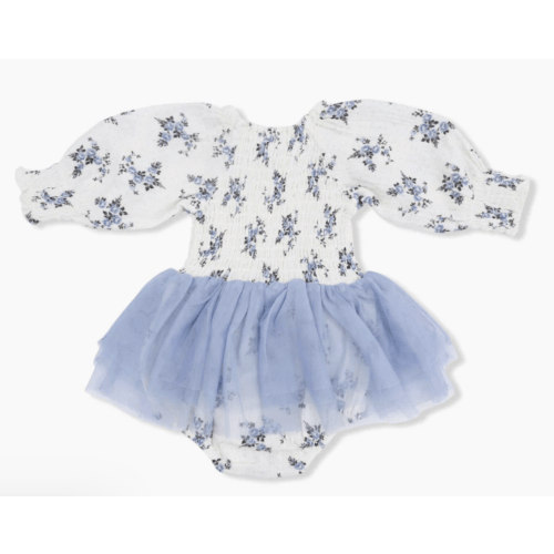 Belle Rosette Dot - Long Sleeve Smocked Bubble with Tutu