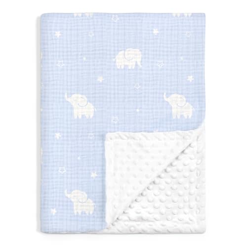 Elephant Baby Blankets for Boys Girls, Soft Nursery Minky Blankets with Muslin and Dotted Fleece Back 30x40 inches, Receiving Bed Quilt for Newborn, Infants, Toddlers