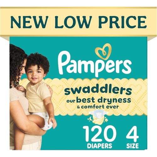 Pampers Swaddlers Diapers, Size 4 (15-34 lbs), 120 Count, Hypoallergenic, Absorbent, Keeps Baby Dry and Comfortable, Skin Safe Disposable Baby Diaper