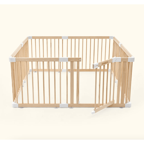 HARPPA Wooden Baby Gate Playpen | Non-Toxic Foldable DIY Adjustable Play Yard for Infants & Toddlers – Natural Finish Baby Fence for Small & Large Spaces
