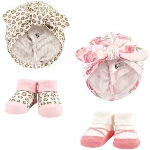 Hudson Baby Infant Girls Turban and Socks Set, One Size