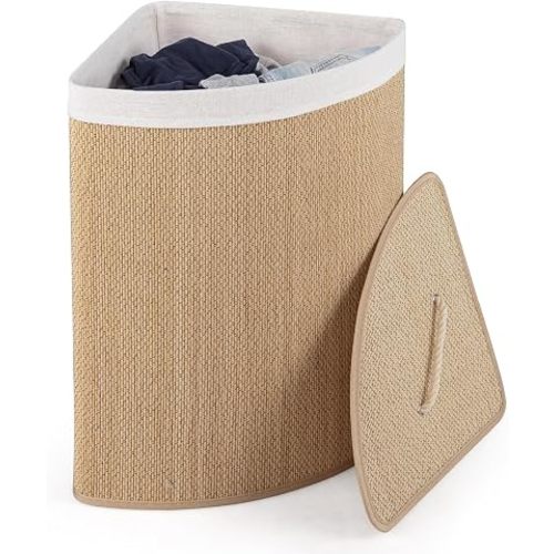 Giantex 15 Gal Corner Laundry Hamper w/Lid, Removable Liner & Handle Beige
