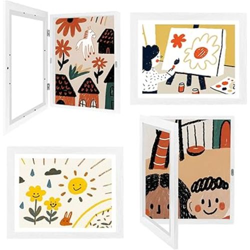 4-Pack Kids Artwork Frames 10x12.5 Front Opening Kids Art Frame for Wall Art work Picture Display Holds 50+ Pcs for Kids Drawings Changeable Frames for Kids' Artwork Storage and Display – White