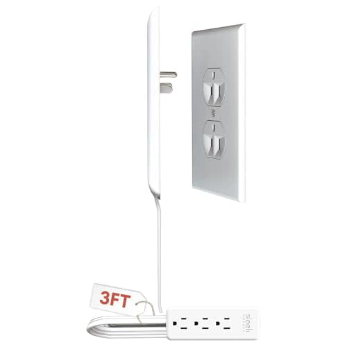 Sleek Socket Inverted Wall Outlet Concealer with 3ft. Extension Cord with Multiple Outlets