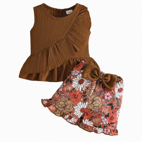 Leey-World Toddler Girl Outfits Summer 9 12 18 24 Months Baby Top Shorts Outdoor Casual Fashion Clothes for Girls(Coffee,6-9 Months)