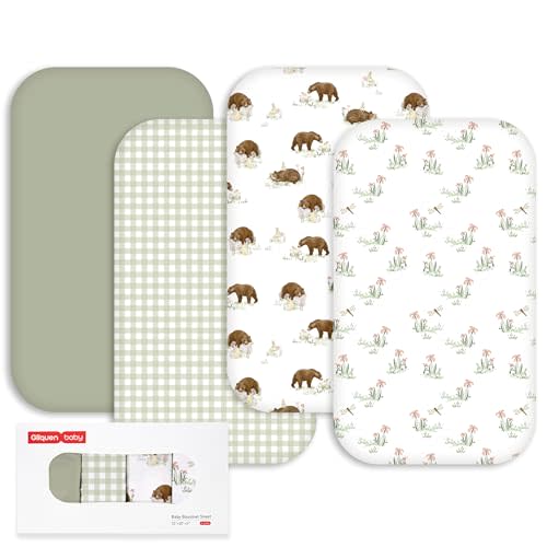 Gllquen Baby Bedside Sleeper Sheets 33x20 Inch 4 Pack - Fitted Crib Mattress Covers, Ultra Soft Oeko-TEX Certified Bassinet Sheets for Girls Boys, Gift Ready Box for Baby Shower (Forest Tale)