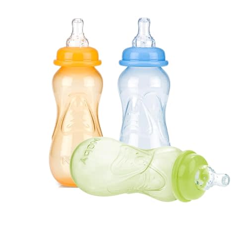 Nuby Non-Drip Standard Neck Bottles, 10 Ounce, Colors May Vary, Pack of 3 Bottles
