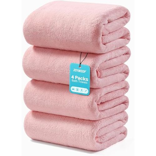 JOYMOOP Bath Towels 4 Packs Extra Large 30" x 60", Quicker to Dry Towels for Bathroom, Super Soft and Absorbent Mcirofiber, Larger & Lighter Weight Bathroom Towels, Blush