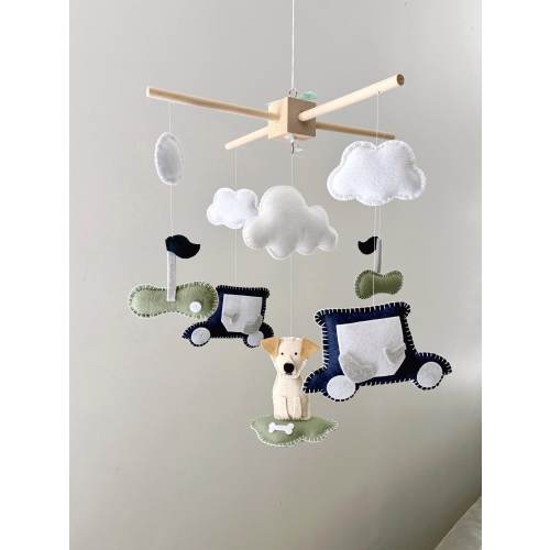 Handmade Golf Baby Mobile, Dog Accent, Nursery Decor