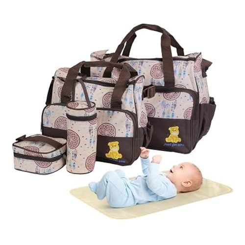 Moclever 5Pcs Baby Nappy Diaper Bags Set-Baby Bags for Mom,Waterproof Maternity Bags with Bottle Bag,Food Bag&Changing Pad For Mom Dad