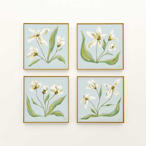 Blue & Green Floral Botanical Print Set | Grandmillennial Wall Decor | Modern Southern Art | Digital Download