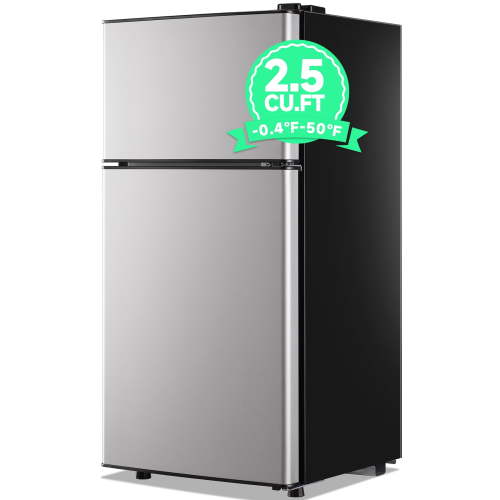 TACOOL 2.5Cu.ft Small Refrigerator Mini Fridge for Dorm with Drink Holder and Egg Tray, Silver