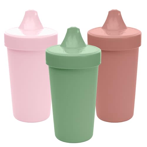 Re-Play Spill-Proof Sippy Cups for Toddlers - Kids Reusable 10 Oz Set of 3, Dishwasher & Microwave Safe, Made in USA, Blossom