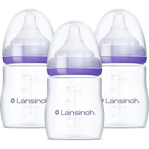 Lansinoh Lot de 3 biberons anti-coliques pour allaitement, 141,7 g, comprend 3 tétines à débit lent, taille S