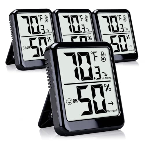 4 Pack Room Thermometer Indoor Hygrometer Humidity Gauge Meter | W/ Battery, Accurate Sensor, Monitor Temperature & Humidity, Fast Read, Easy To View, Durable Kickstand, ℉/℃, Small Size