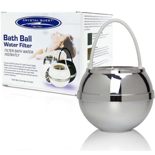 Crystal Quest Premium Bath Ball Water Filter for Bathtub - 3-Stage Filtration, Removes Chlorine, Chloramine & Byproducts, 2,500 Gallons, BPA Free, pH Balanced Water, Fits Most Tubs, Chrome