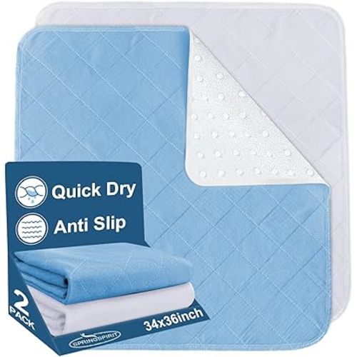 Washable Waterproof 34" x 36", 2 Pack Reusable Pee Pads for Kids & Toddler, White and Blue