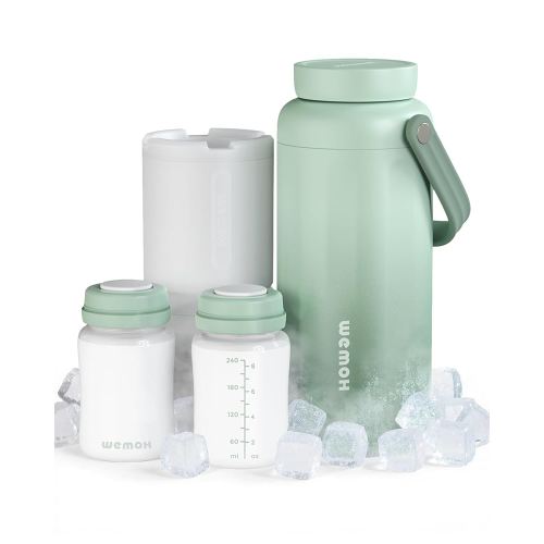 Breast Milk Cooler Bottle-24H Double-Layer Cooling, TSA Approved, 2 Leakproof Bottles & Ice Packs, (Non-Toxic BPA) for Travel, Work, Night Pumping, Gift for New Moms (Green)