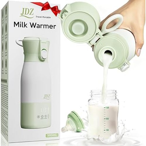 JDZ Portable Bottle Warmer 16000mAh High-Capacity - Fast Heating 3-5 Mins Baby-Safe Milk Warmer, 17oz Large Capacity with Timer & Precise Temp Control for Travel/On-the-Go, Breast Milk, Formula, Water