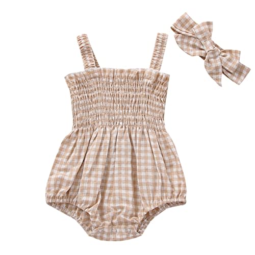 Newborn Baby Girl Bodysuit Sleeveless Halter Frill Romper One-piece Jumpsuit with Headband Summer Clothes Set