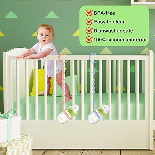 RTMOK (4Pcs) Sippy Cup Strap Keep Bottles and Sippy Cups Off The Floor, Sippy Cup Holder Strap Suitable for High Chairs, Strollers and Water Bottles- Dishwasher Safe
