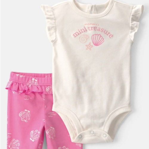 Baby Girl 2-Piece 'Mommy's Mini Treasure' Shell Bodysuit & Pant Set - Pink/Ivory | Carter's