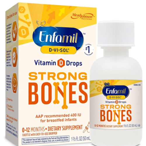 Enfamil Baby Vitamin D-Vi-Sol Liquid Supplement Drops for Infants, Supporting Strong Teeth & Bones in Newborn Babies, Easy-to-Use, Gluten-Free, 50 Day Supply, Dropper Bottle