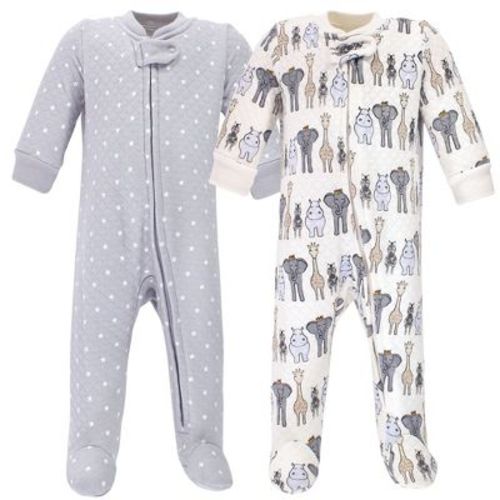Hudson Baby Infant Boys Premium Quilted Zipper Sleep and Play 2pk, Royal Safari, 0-3 Months